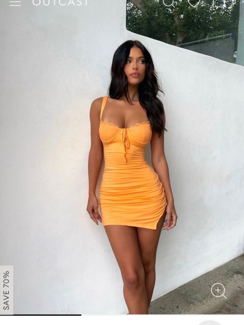 Outcast Dionne Orange Ruched Mini Dress